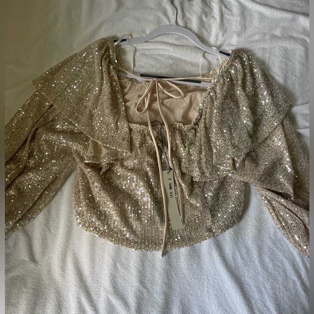 Mustard Seed Sequin Cropped Blouse